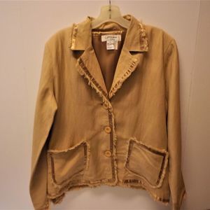 Designer Linen Blazer w/Pockets & Fringe Detail